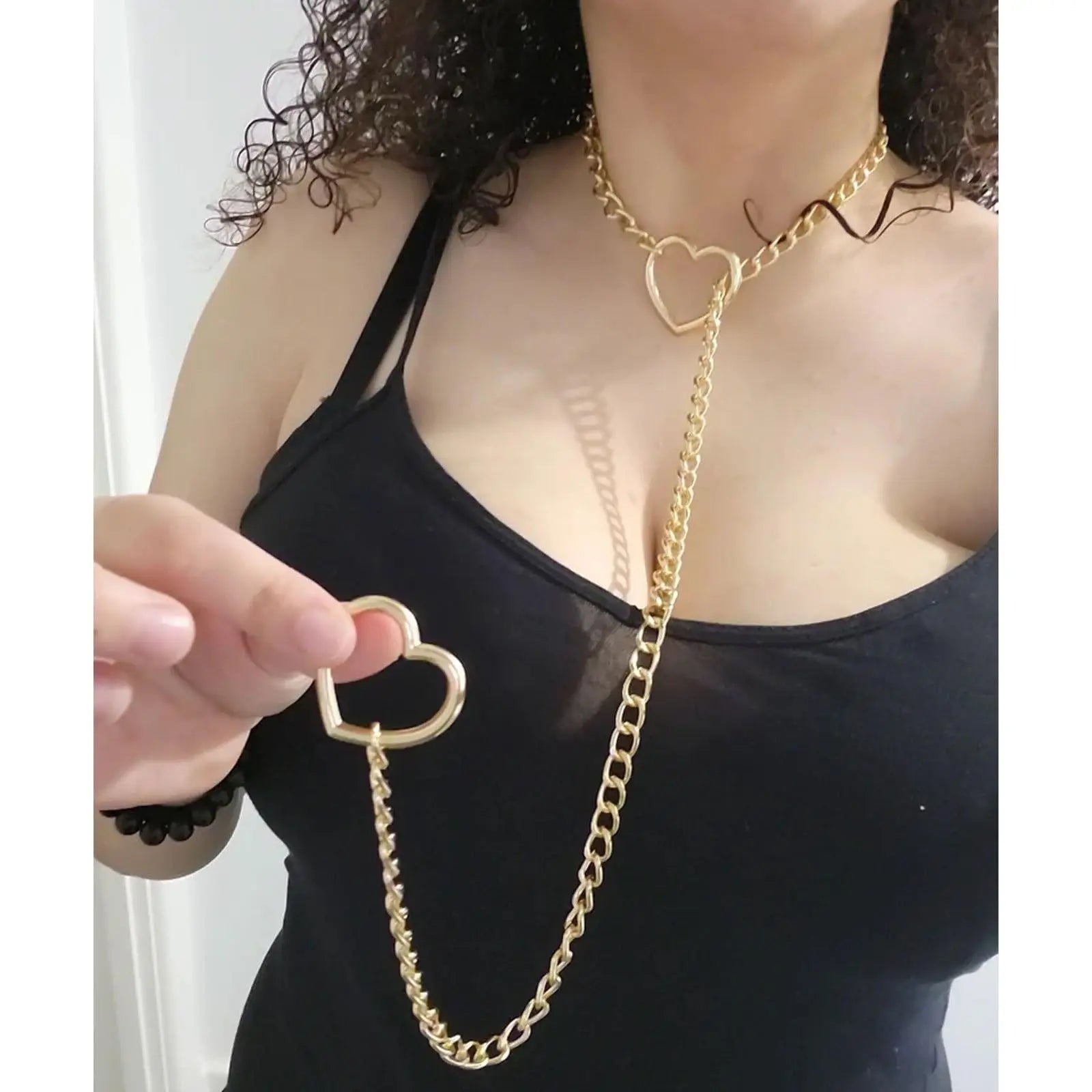 Adjustable Heart O-Ring Punk Rock Cuban Chain Necklace โ Lariat Y-Style Necklace with Key & Heart Lock Pendant